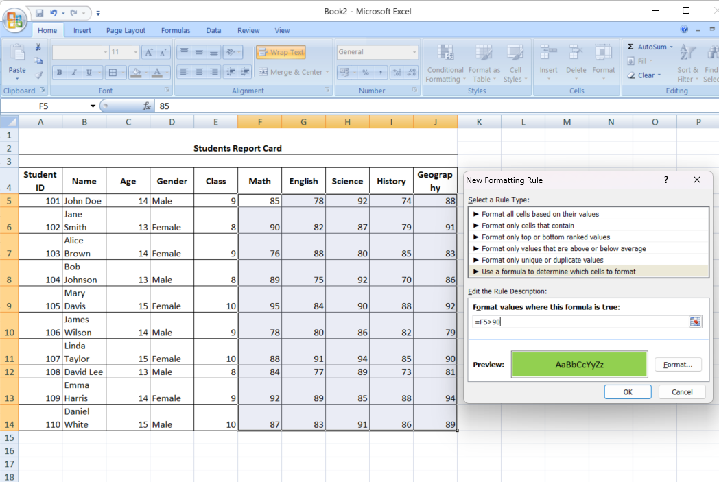 Using Formulas for Custom Formatting