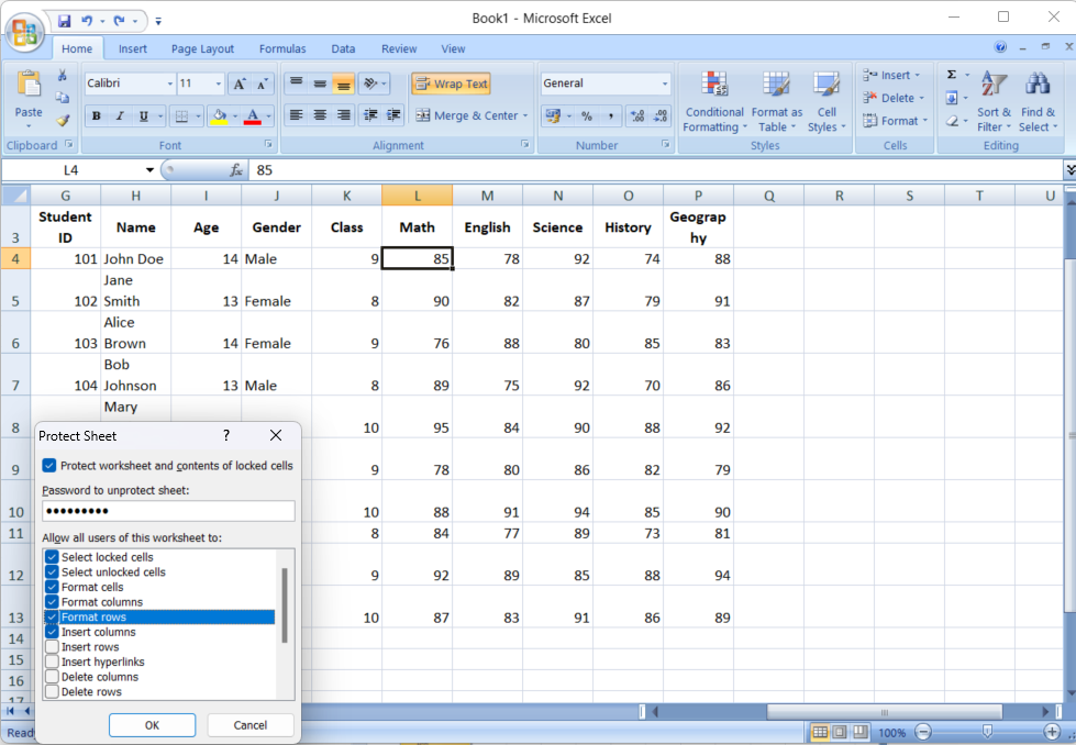 Protecting the Worksheet