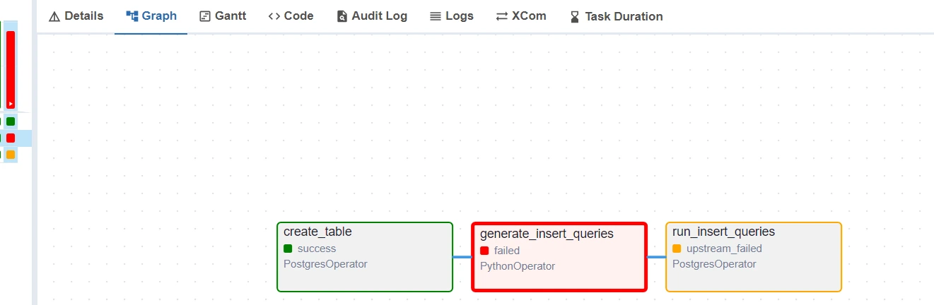 click on the Logs to understand the error: CSV to PostgreSQL