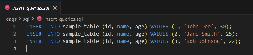 insert_queries.sql file: CSV to PostgreSQL