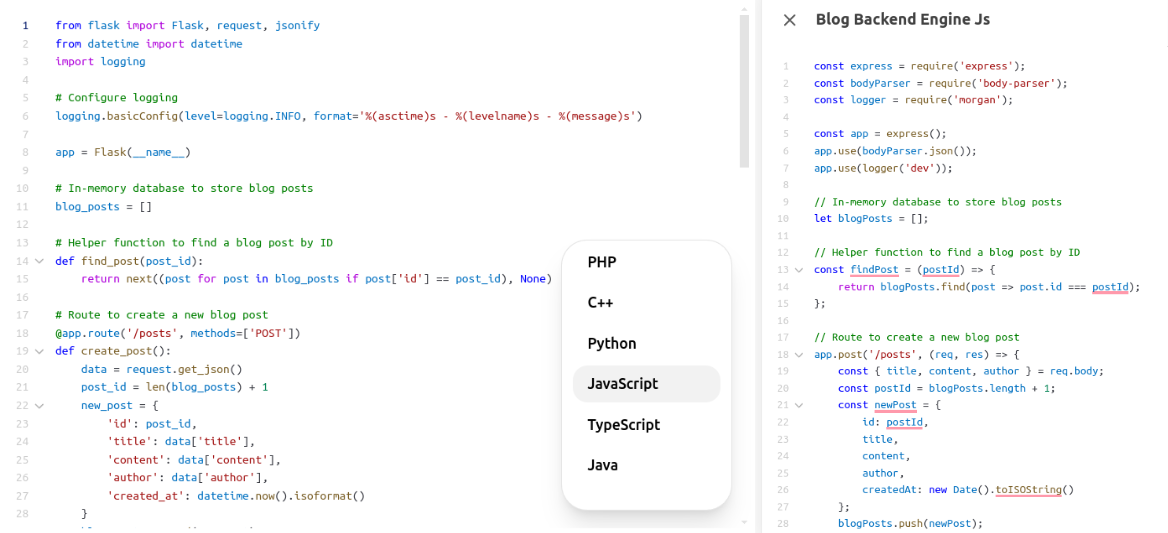 Converting Python to JavaScript using ChatGPT 4o with Canvas