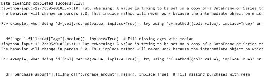 data cleaning output