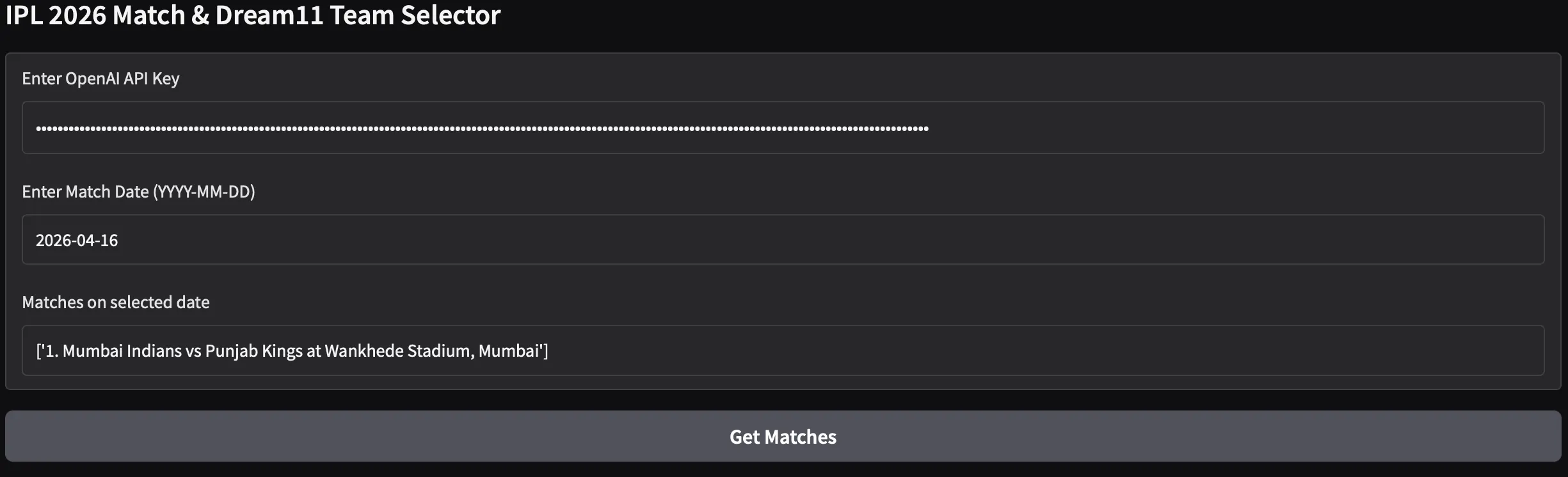 IPL 2026 Match API Key