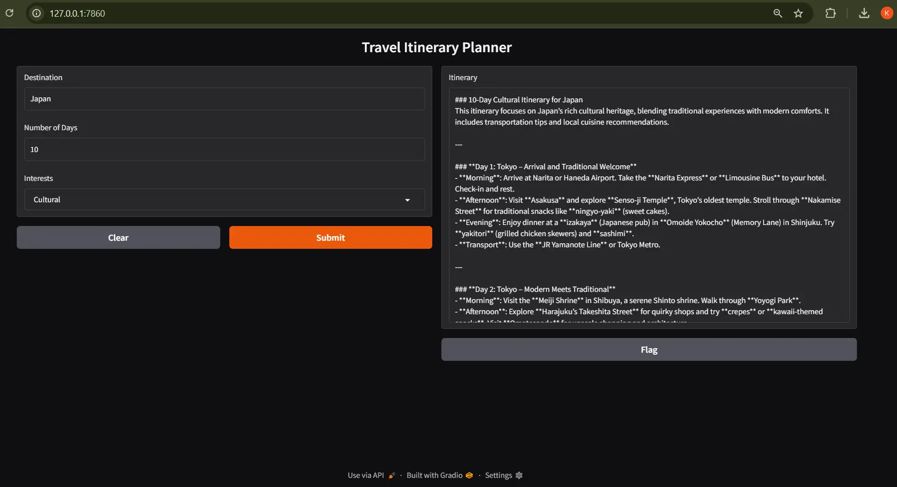 Travel Itinerary Planner; DeepSeek-V3 and Gradio Using Prompt Engineering