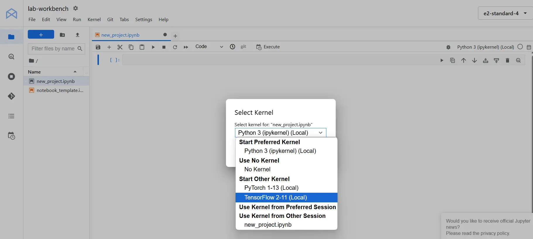 creating jupyter notebook; TensorFlow Dataset API on Google Cloud
