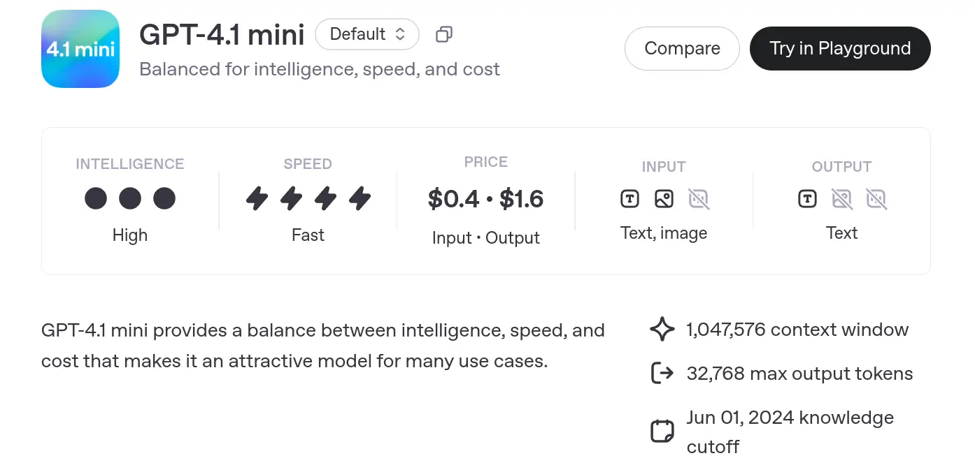cost of gpt 4.1 mini