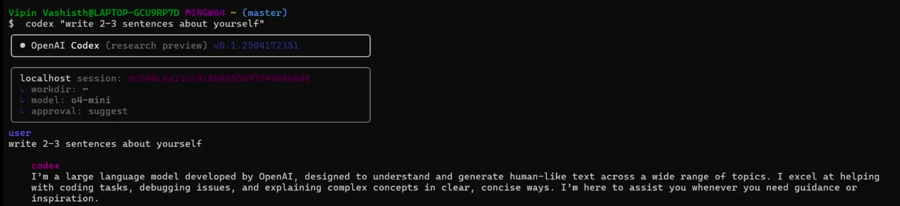 first task CODEX CLI