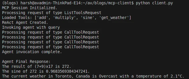MCP client server using langchain