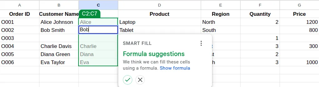 Using Smart Fill in Excel