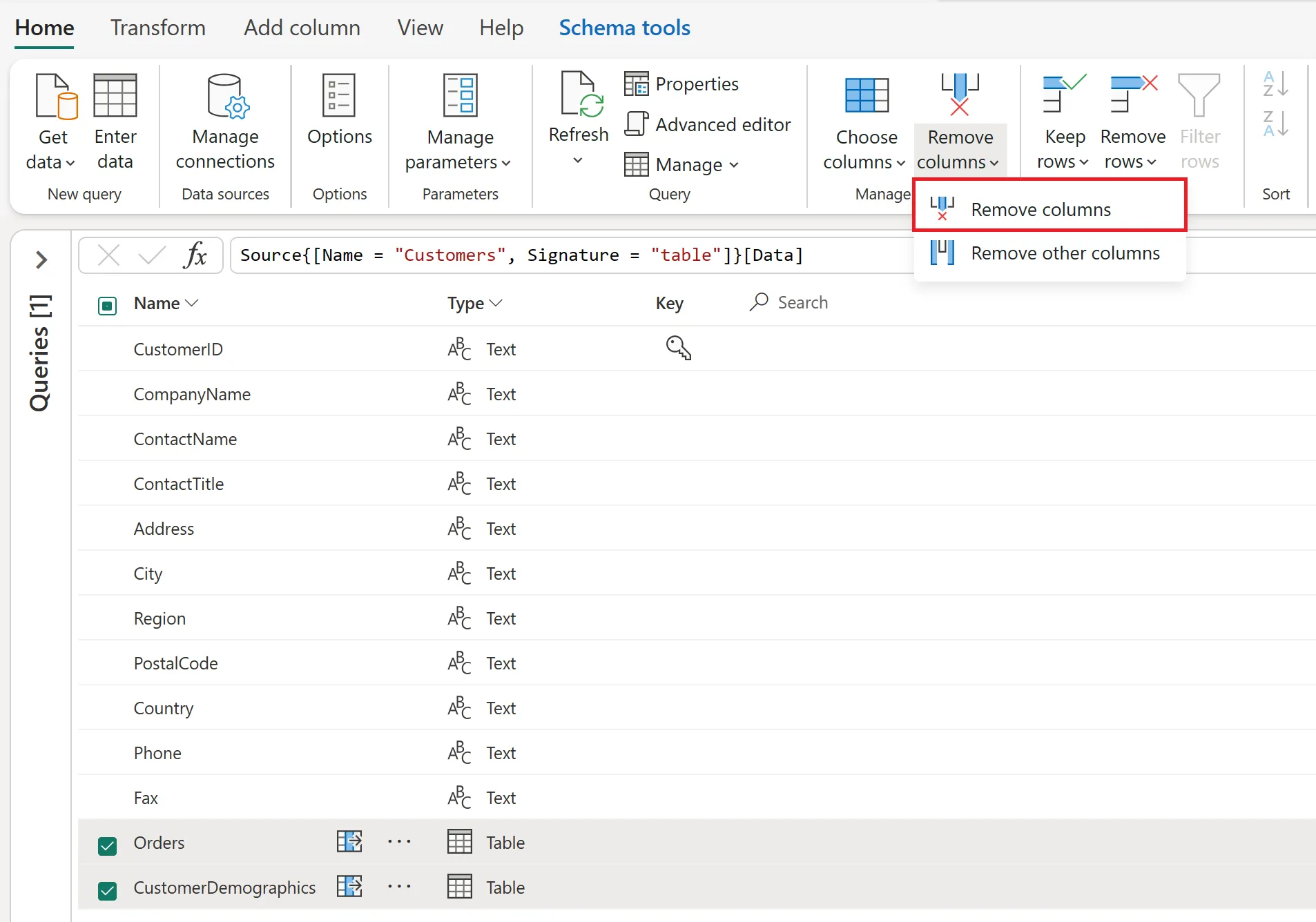 Removing columns using Power Query