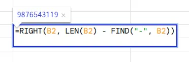 RIGHT LEN FIND formula
