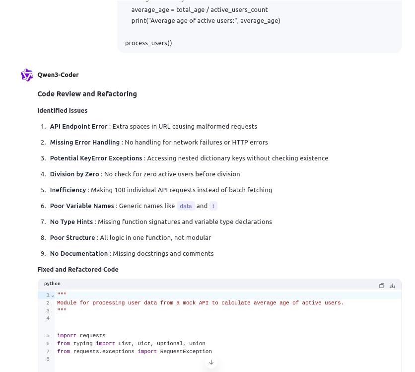 Qwen 3 Coder Output