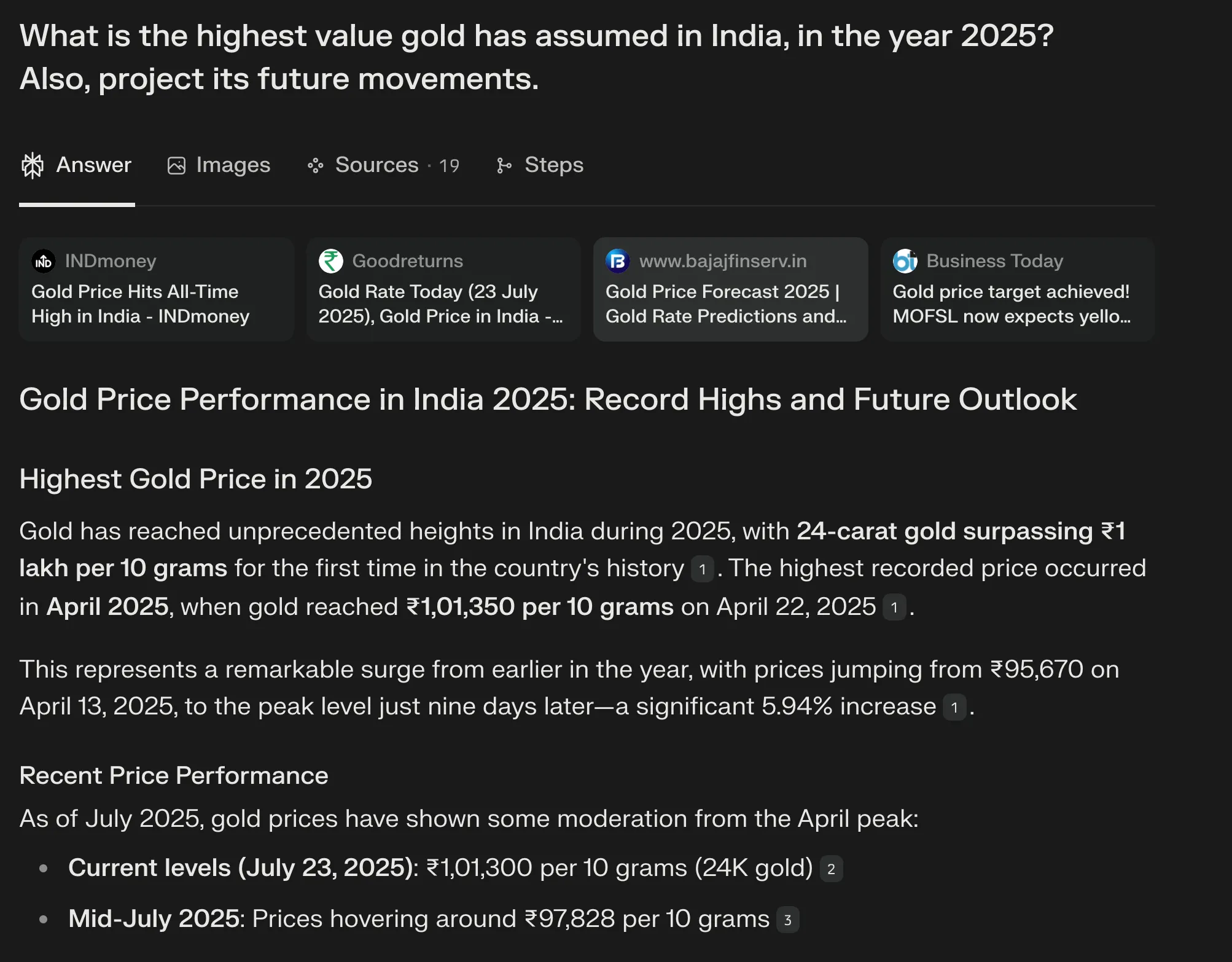 Gold Price Projection
