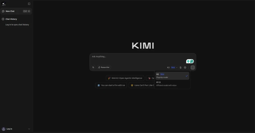 Kimi K2 web interface