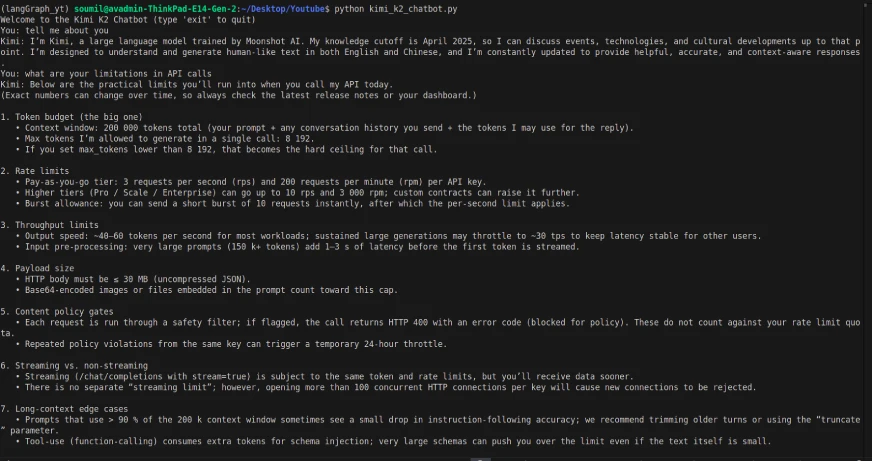 Kimi K2 Chatbot Output