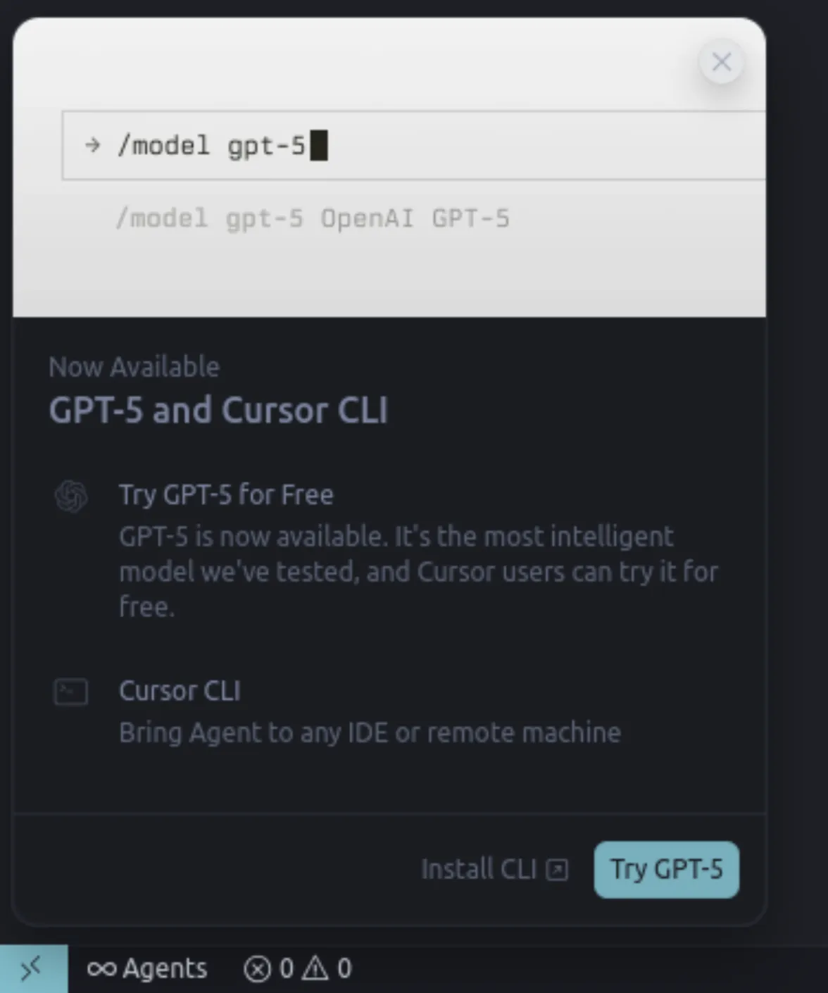 GPT-5 su cursore