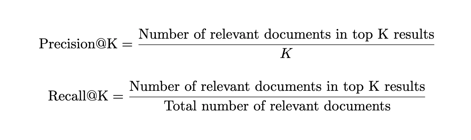Precision and Recall with K samples formula