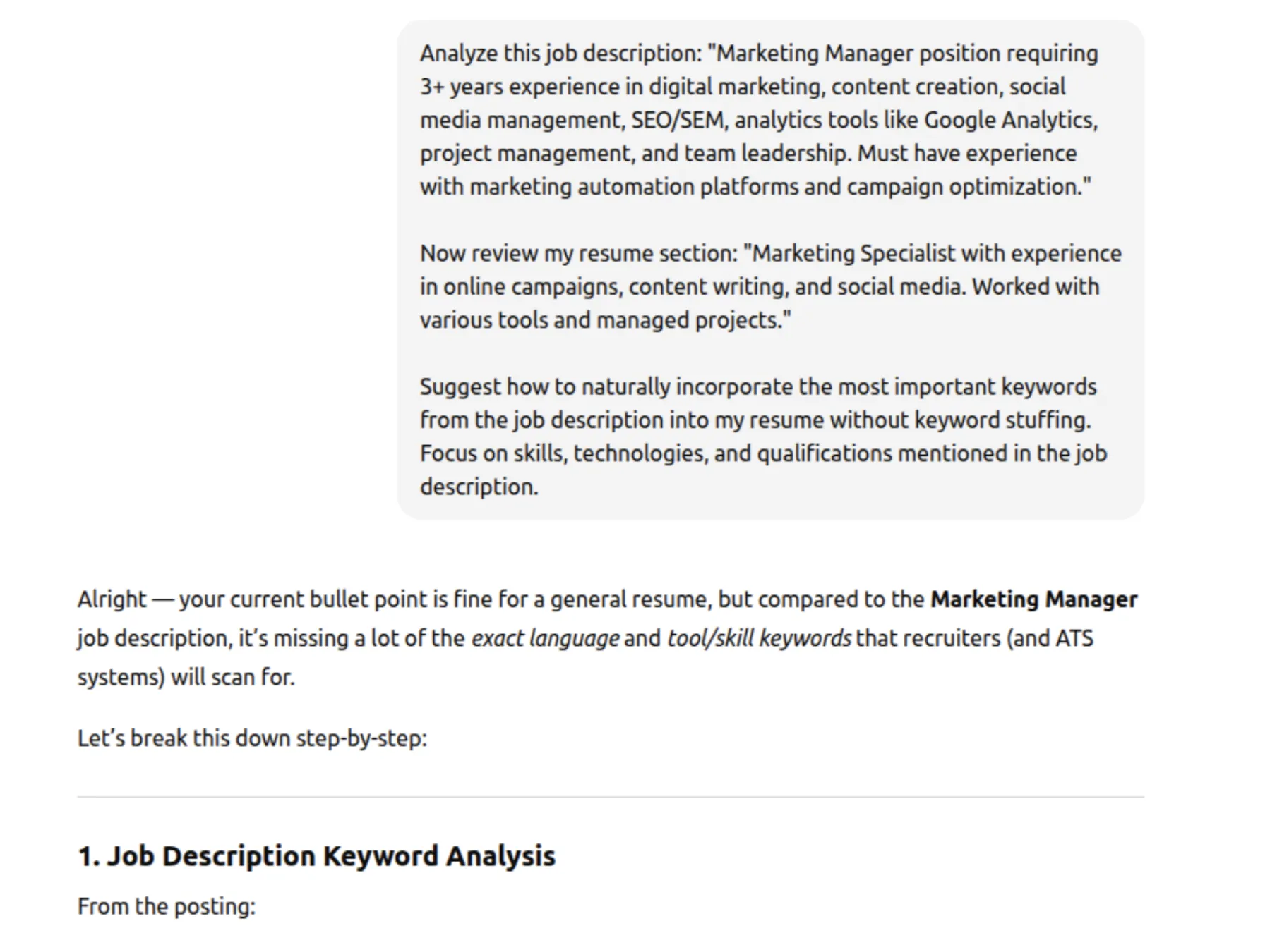 ChatGPT Prompt for resume