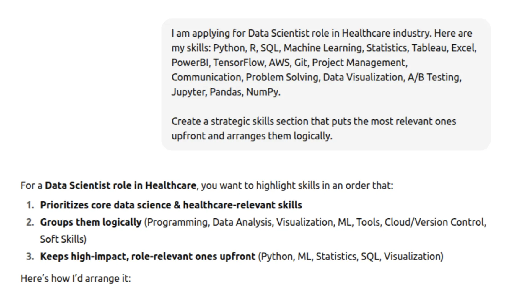 ChatGPT Prompt for resume