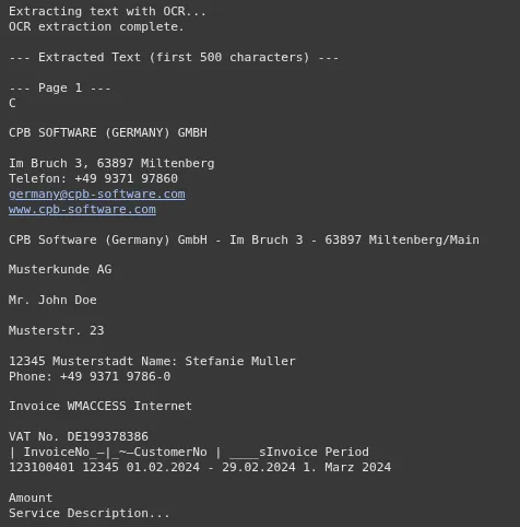 Extracting text using OCR