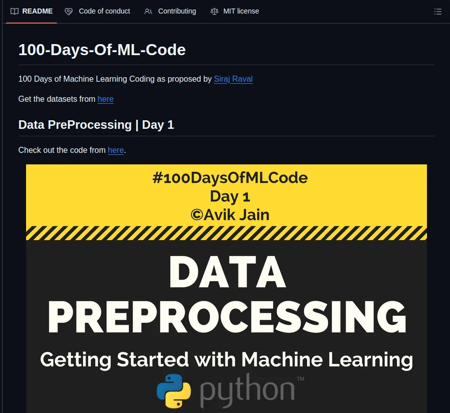 100 Days of ML Code GitHub