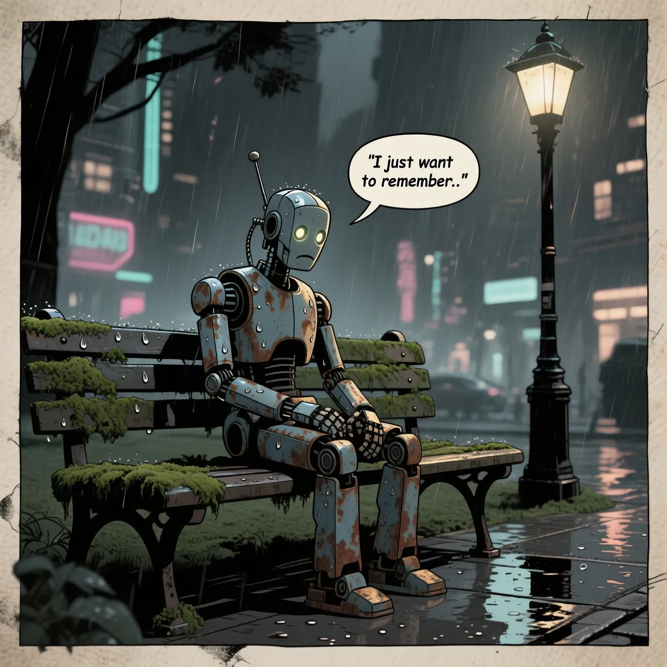 Sad robot in a comic