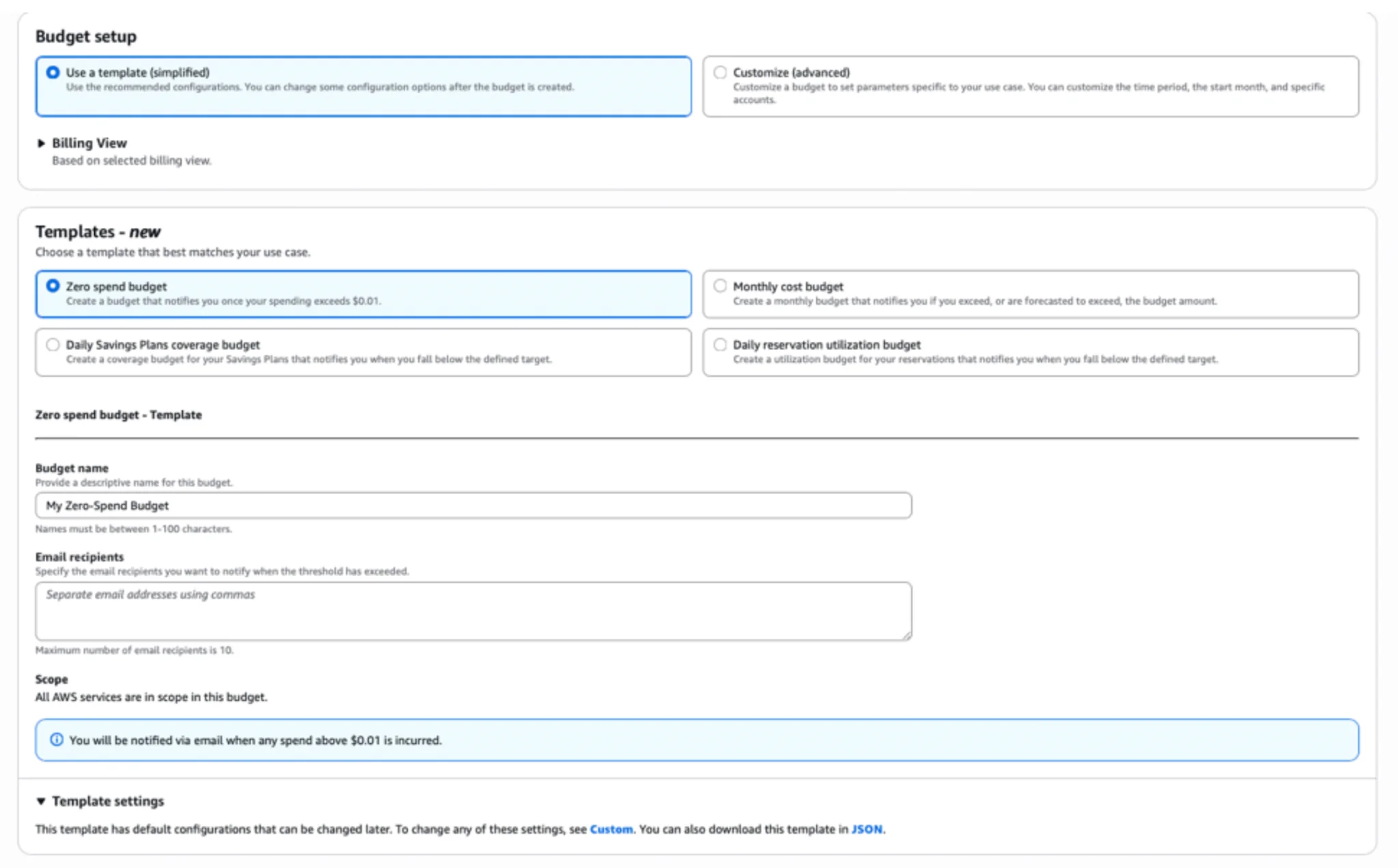 AWS Budget Setup