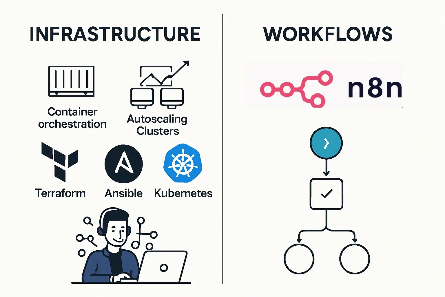 Difference between n8n functionality and DevOps