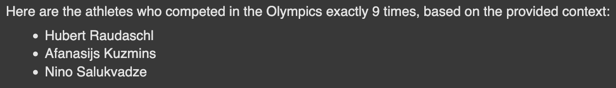 Olympics query response