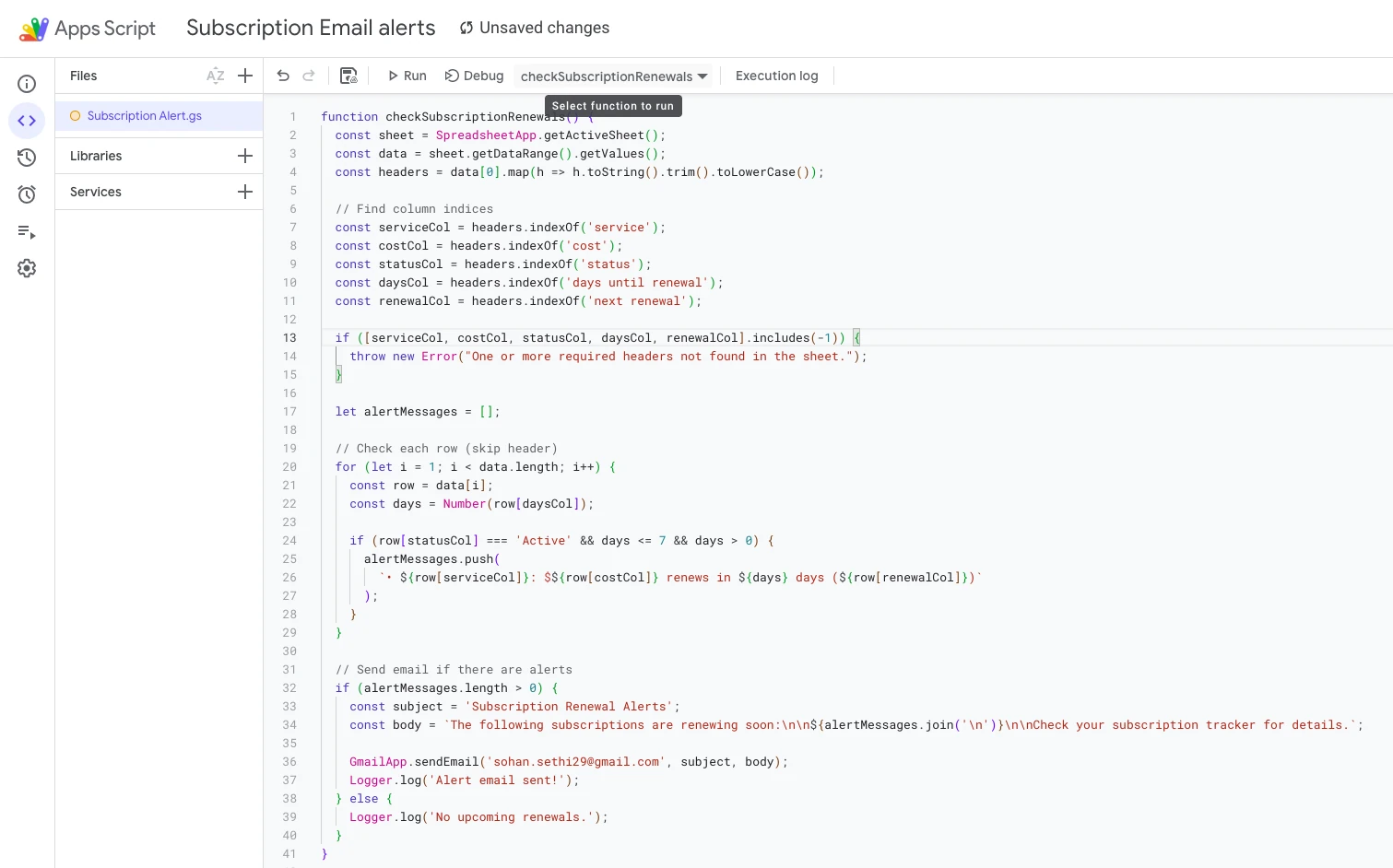 Function for checking subscription renewal