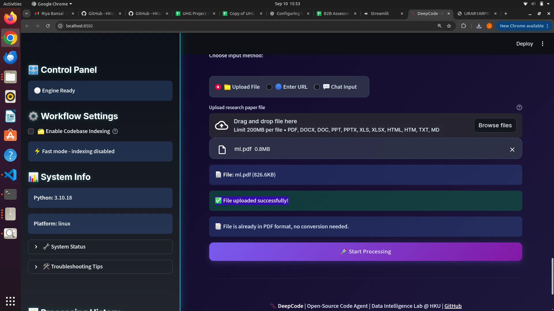 Uploading the file