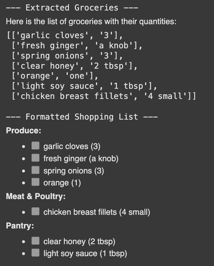 Extracted grocery list