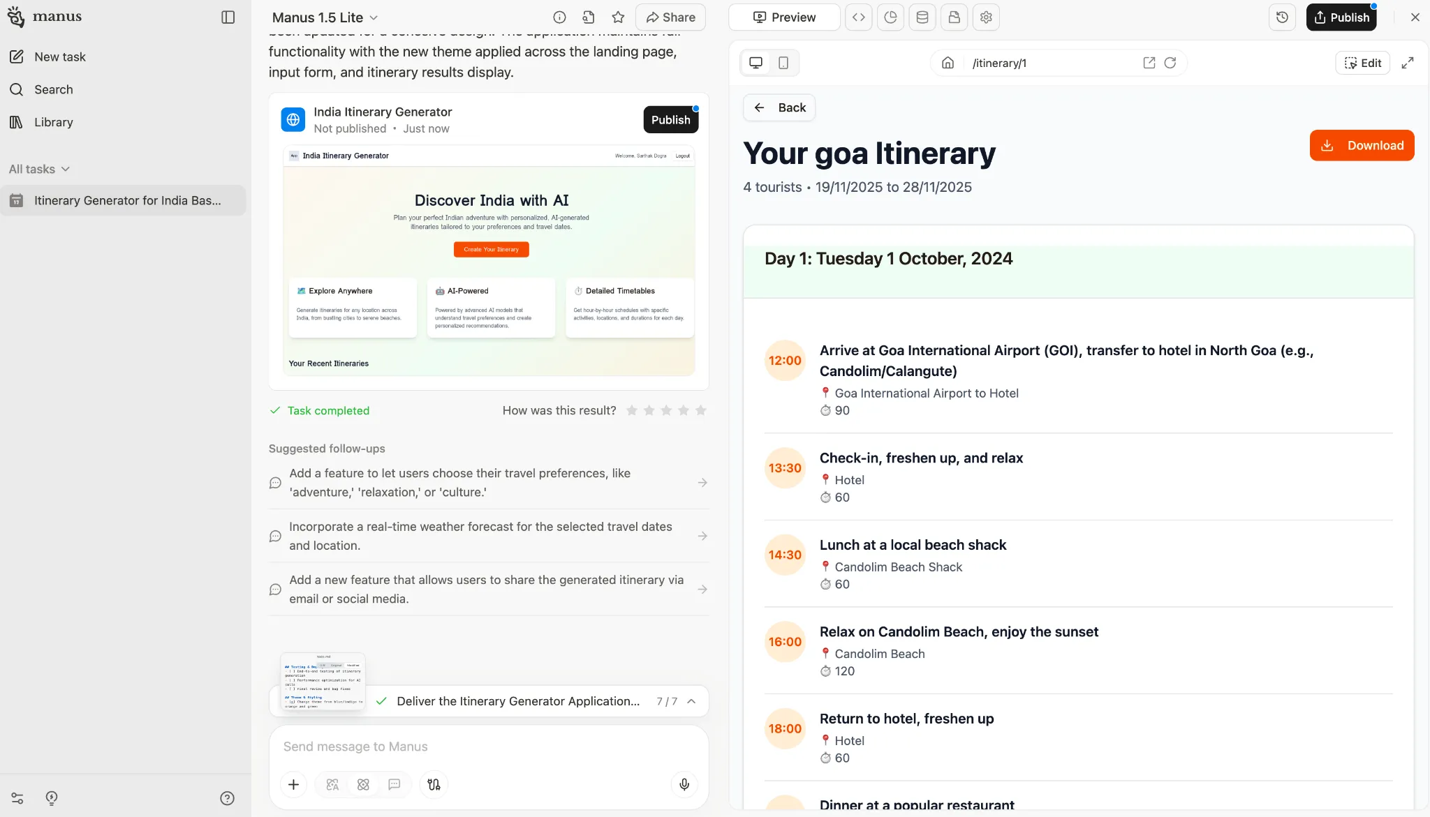 Manus 1.5 no-code App Development