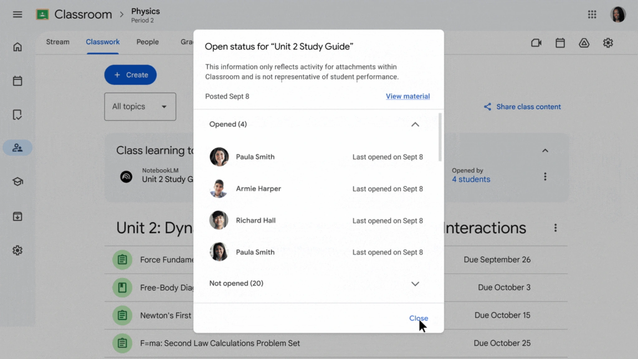 Sharing study material with students in Google Classroom NotebookLM