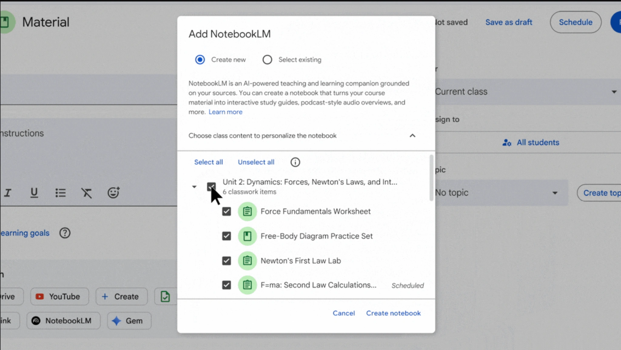 Making interactive study material using NotebookLM in Google Classroom