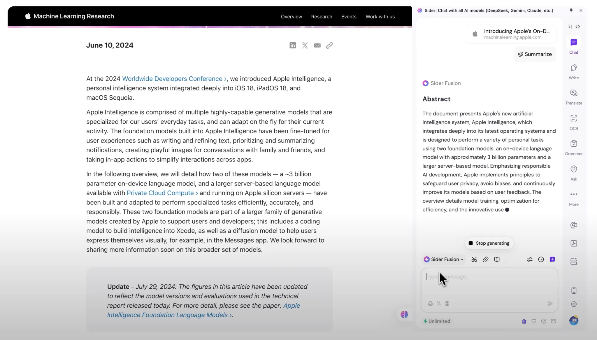 Sider AI Chrome extension for work