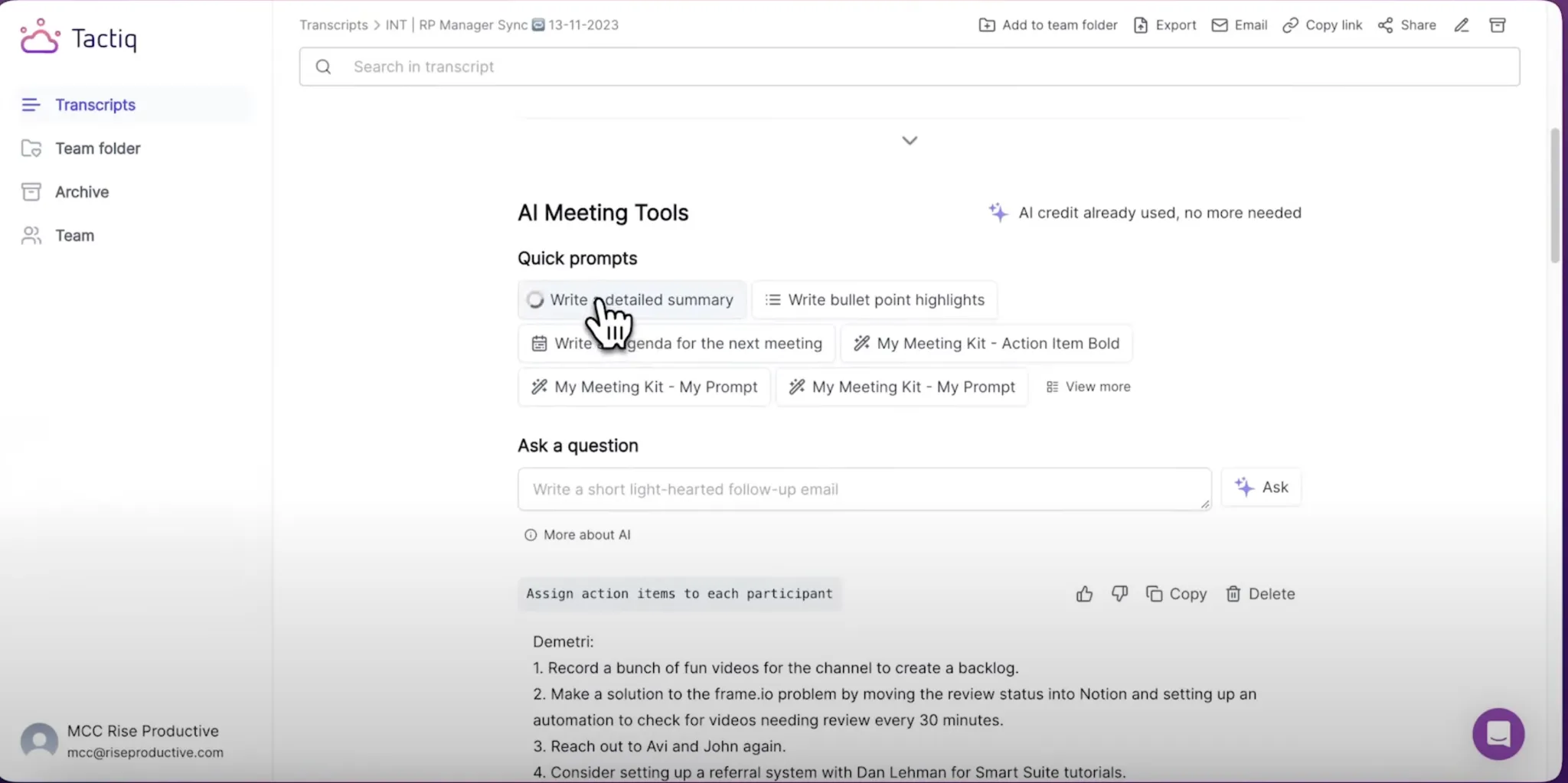 Tactiq Top AI Chrome extension for work