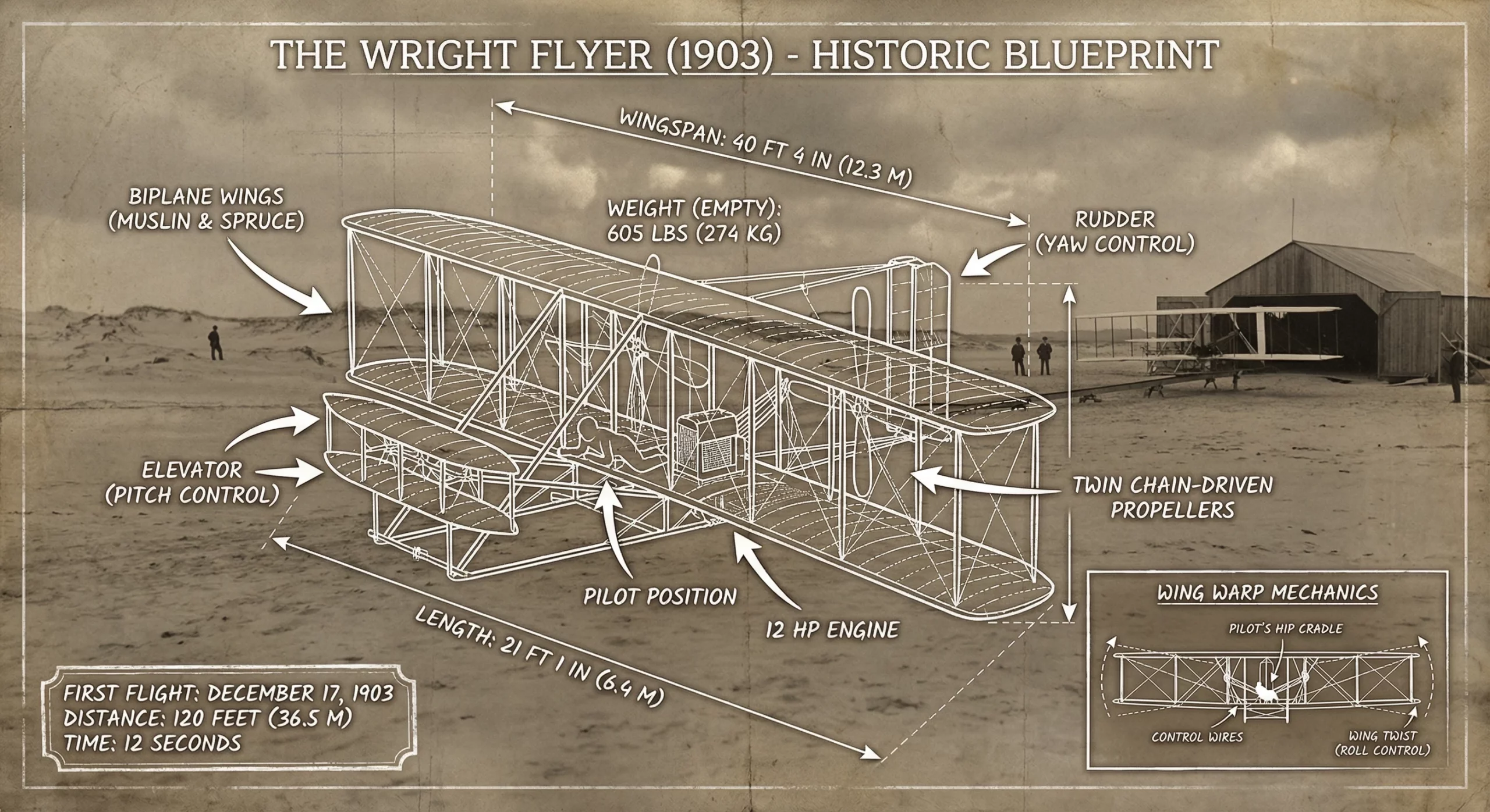 Wright Flyer (1903) Annotated Diagram