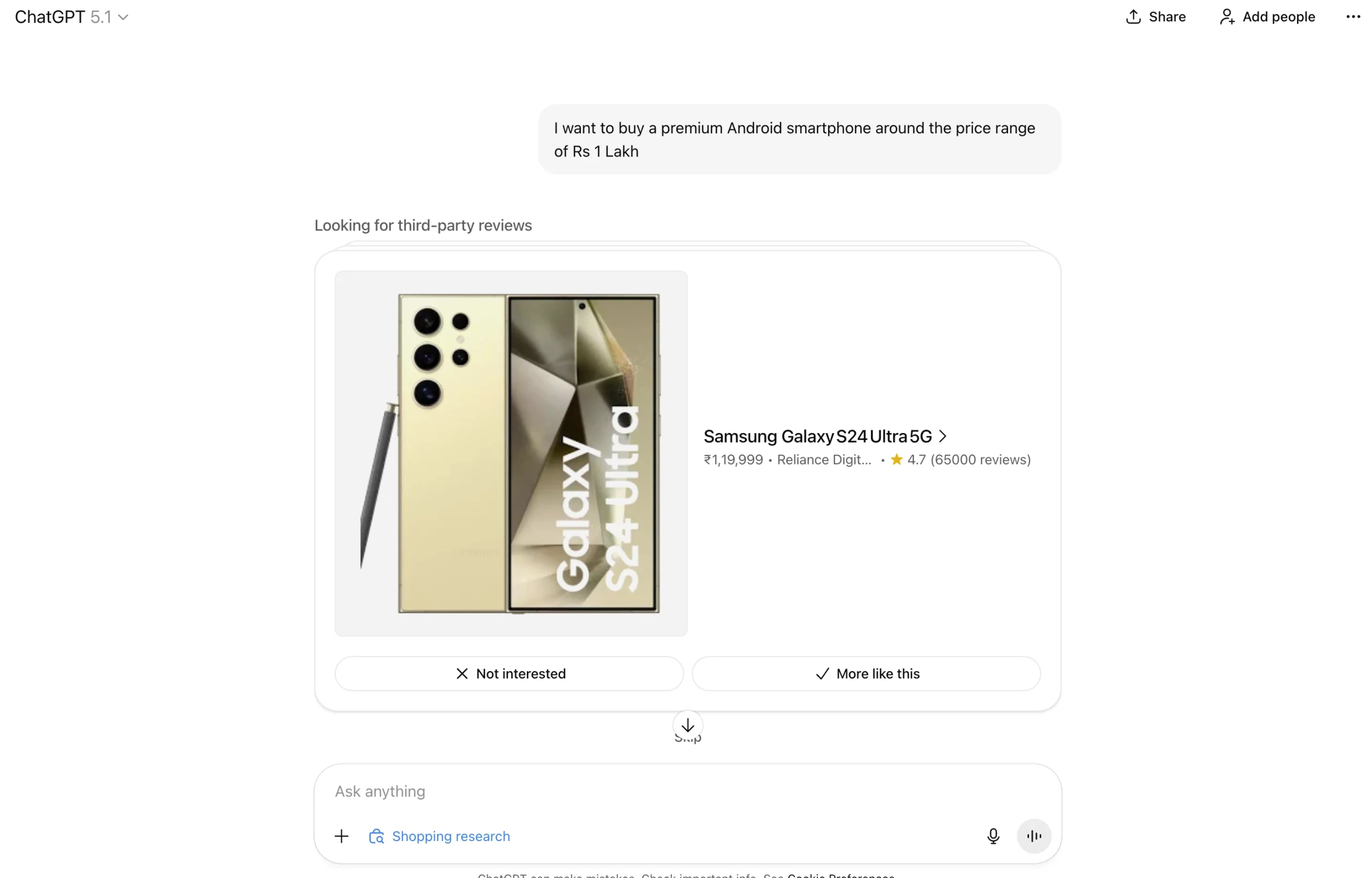 Ricerca sugli acquisti ChatGPT: scelte preferite
