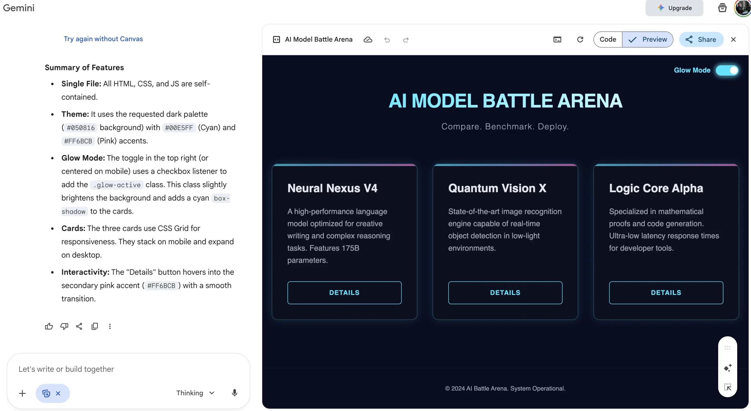 Gemini 3 coding test output