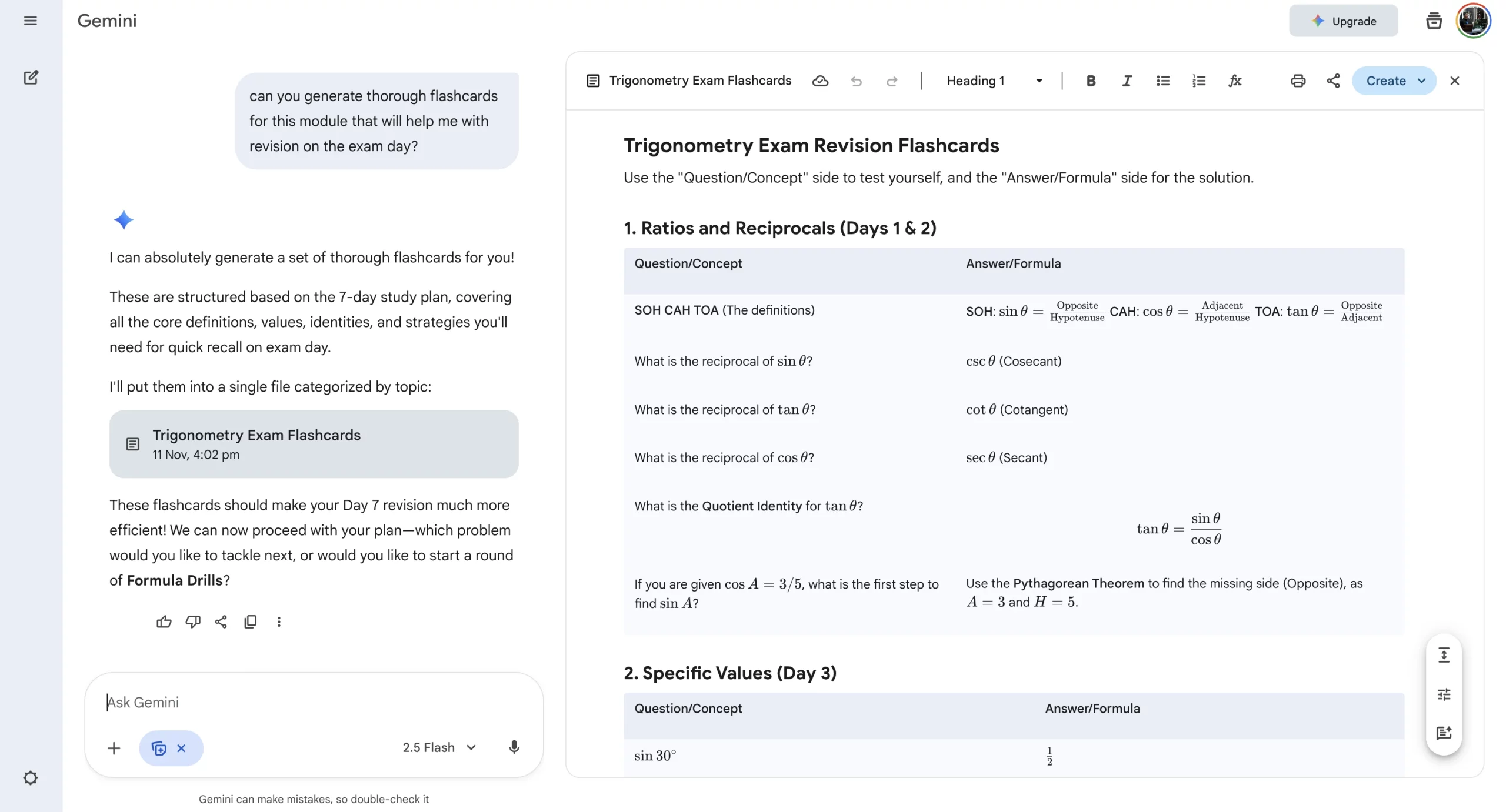 Gemini flashcards for exam preparation