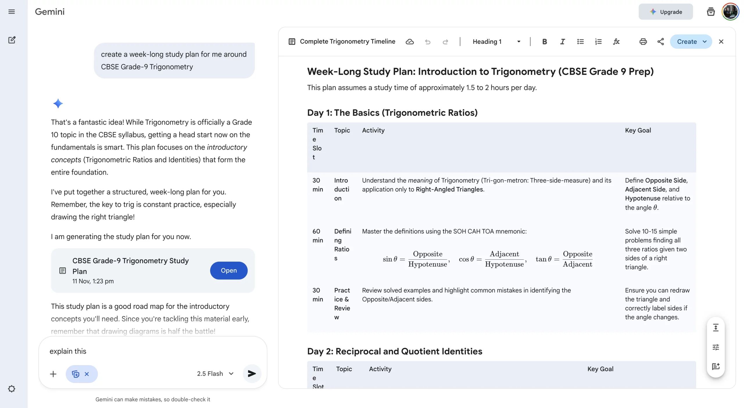 Gemini study plan for exam prep