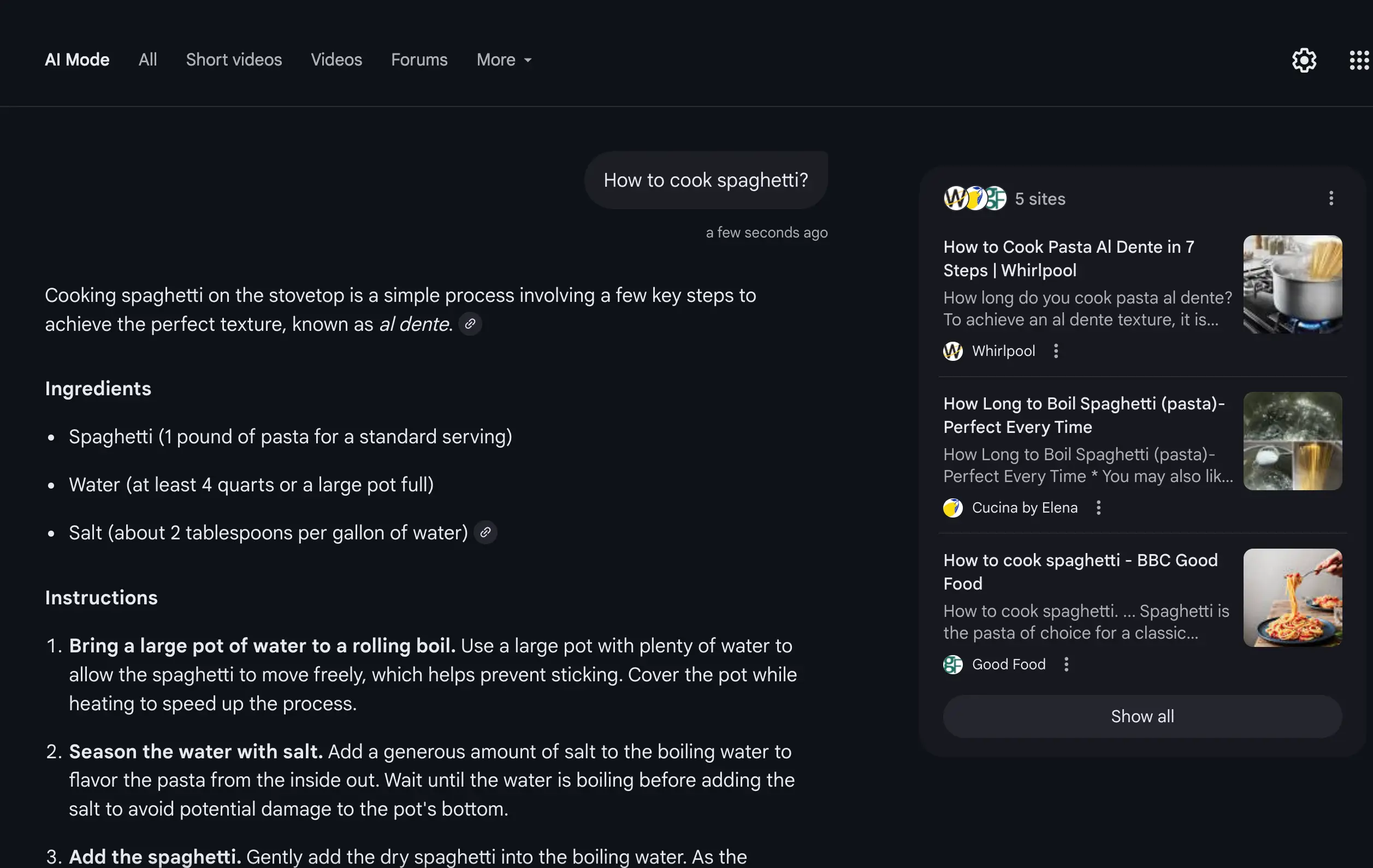 Resultados do modo AI