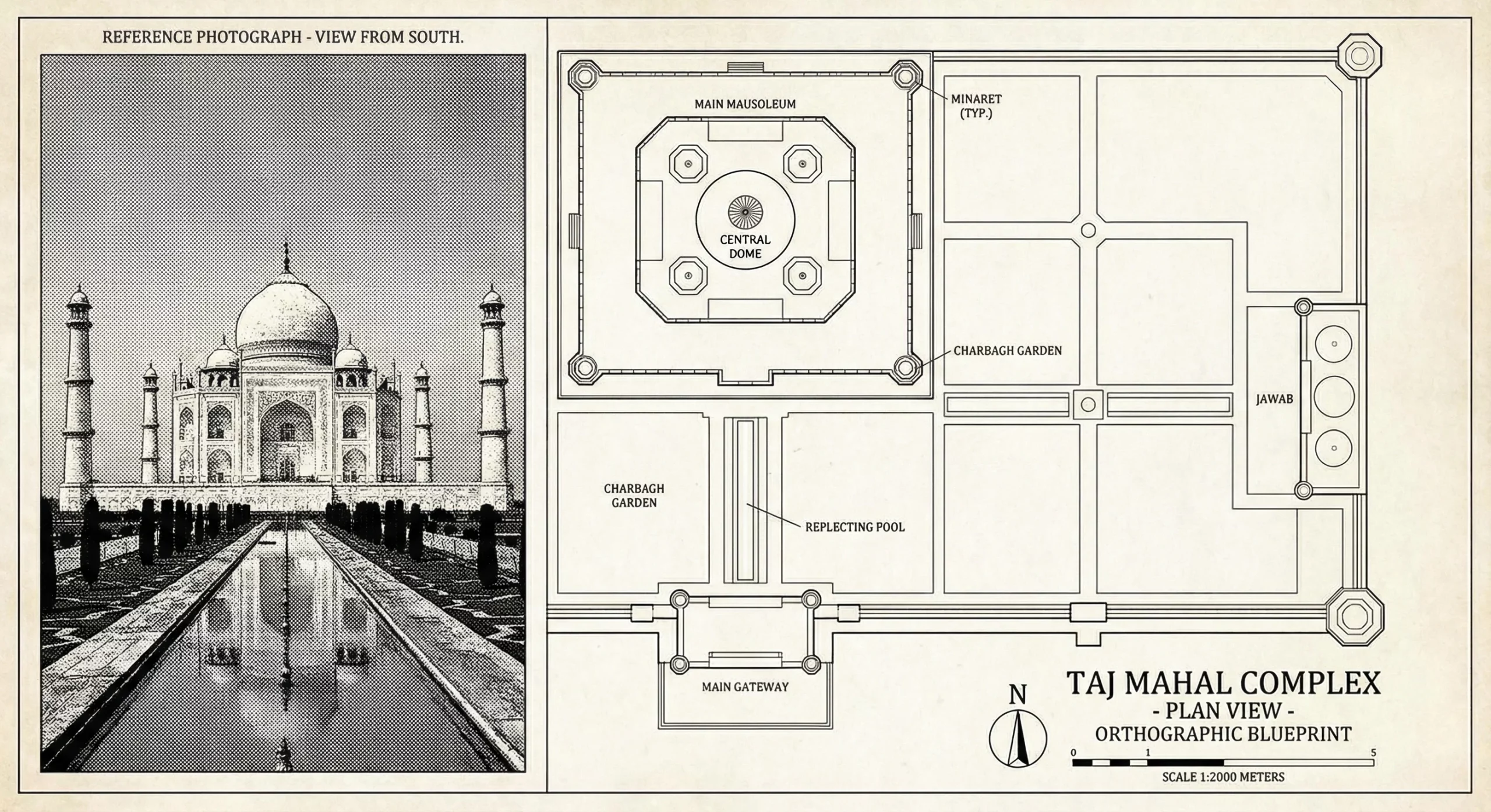 Orthographic Blueprint of Taj Mahal with Nano Banana Pro