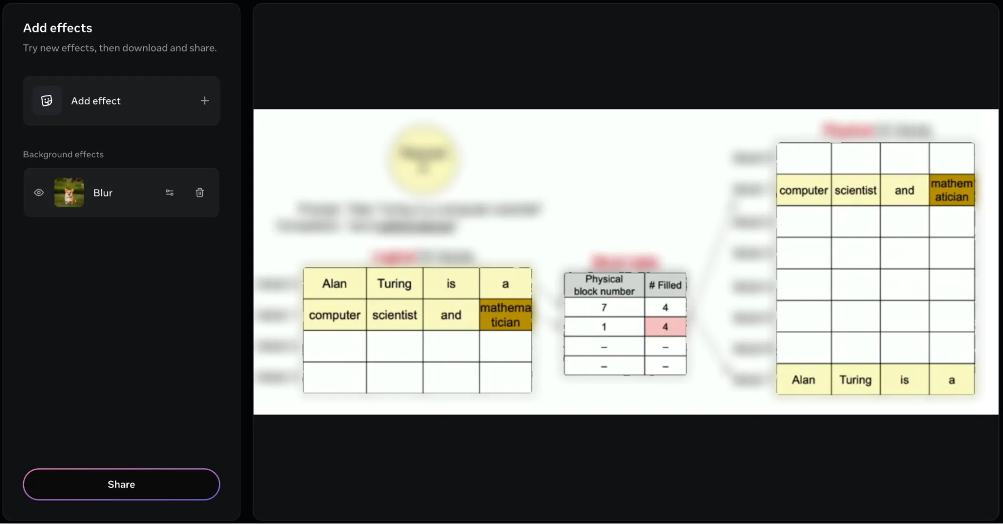 Blur in the background of the tables