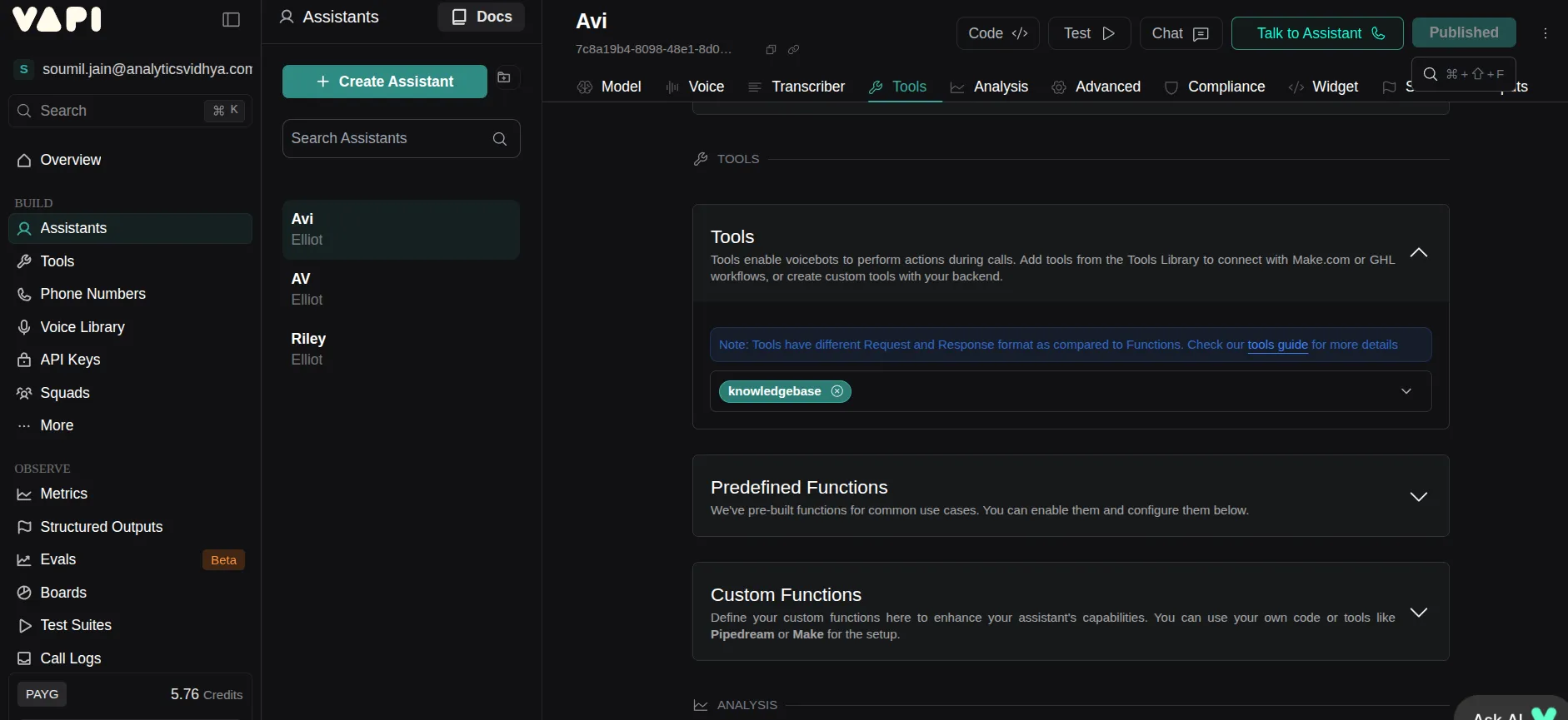 Connecting the tools to the assistant