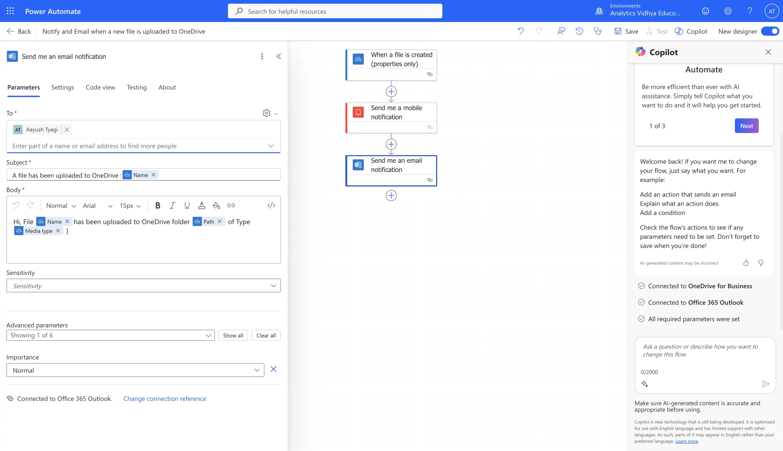 Send an email notification