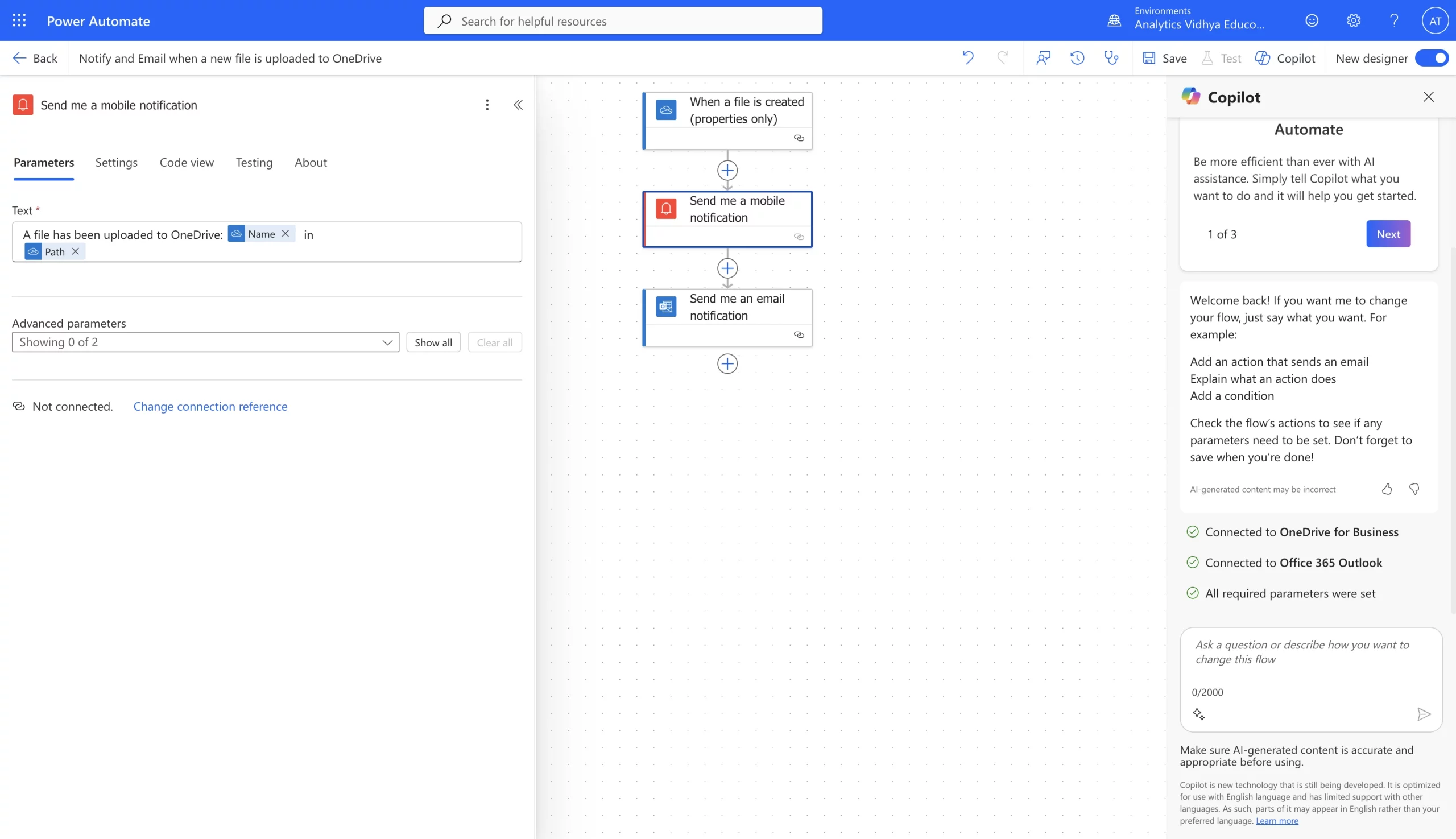 Notify and email when a new file is uploaded to OneDrive
