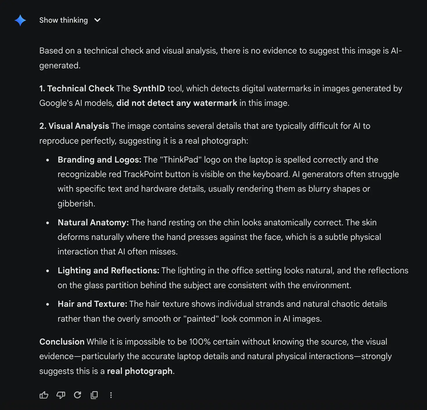 Correct AI-Detection result and reasoning