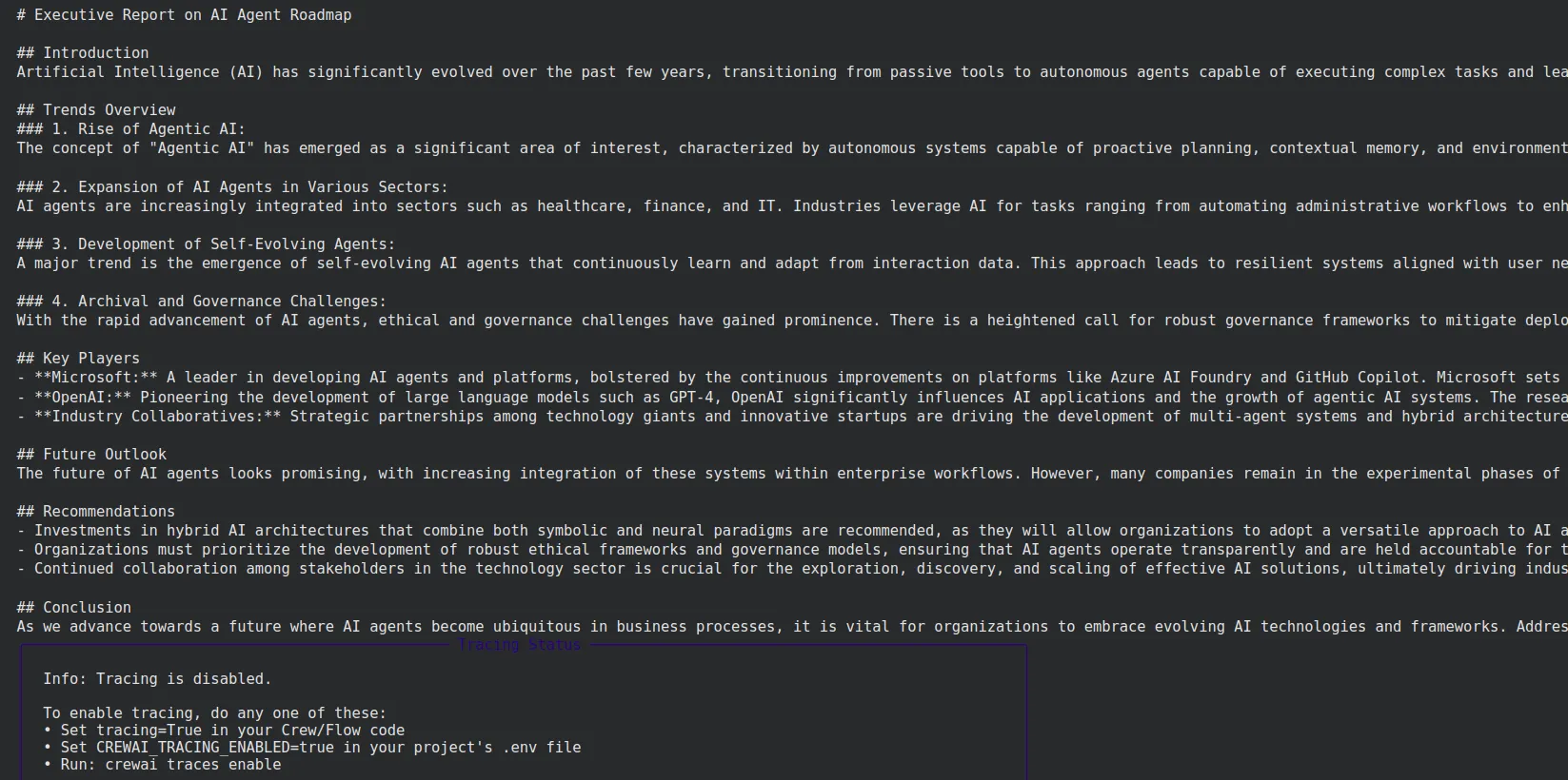 Executive report of AI agent roadmap